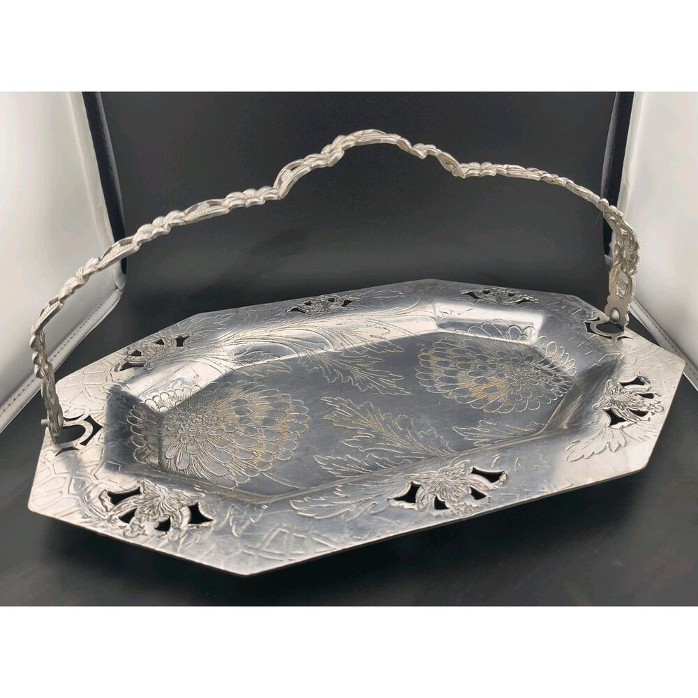 Vintage Mid-Century Aluminum Serving Tray Forman Family Hand Wrought 16x6